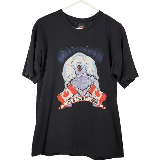 Harley-Davidson Vintage 90's Polar Bear "Great White Ride" Single Stitched Tee L - Picture 2 of 13